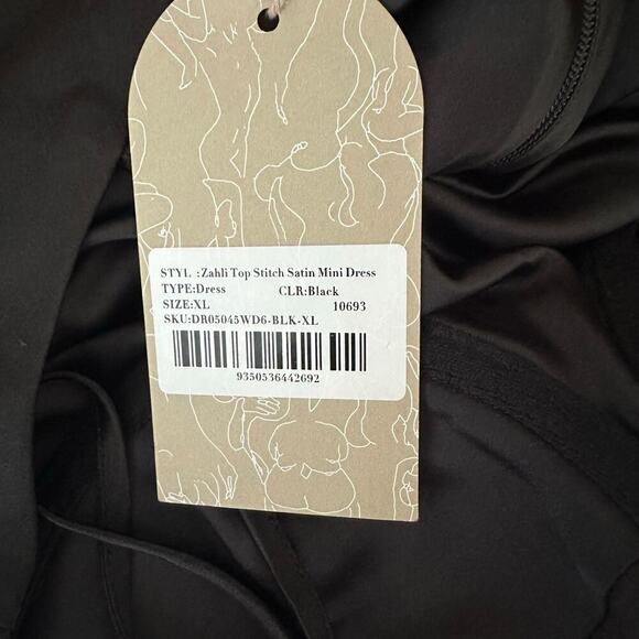 Meshki Zahli Corset Top Stitch Satin Mini Slip Dress Black Size XL Minimalist - Picture 9 of 9